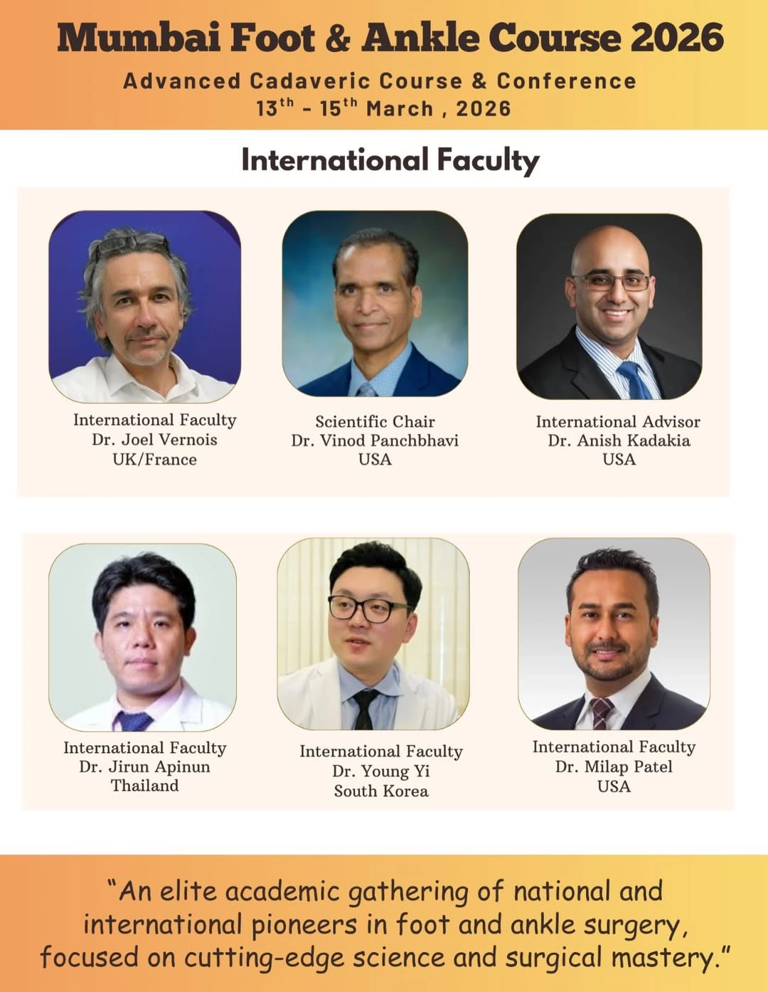 Mumbai Foot & Ankle Course 2026 – Advanced Cadaveric Workshop in Mumbai Faculty